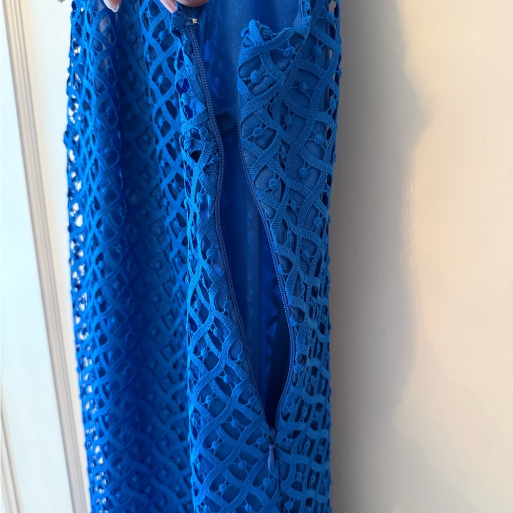 Laundry By Shelli Segal Bright Blue Crochet Tank Dress - Picture 4 of 7